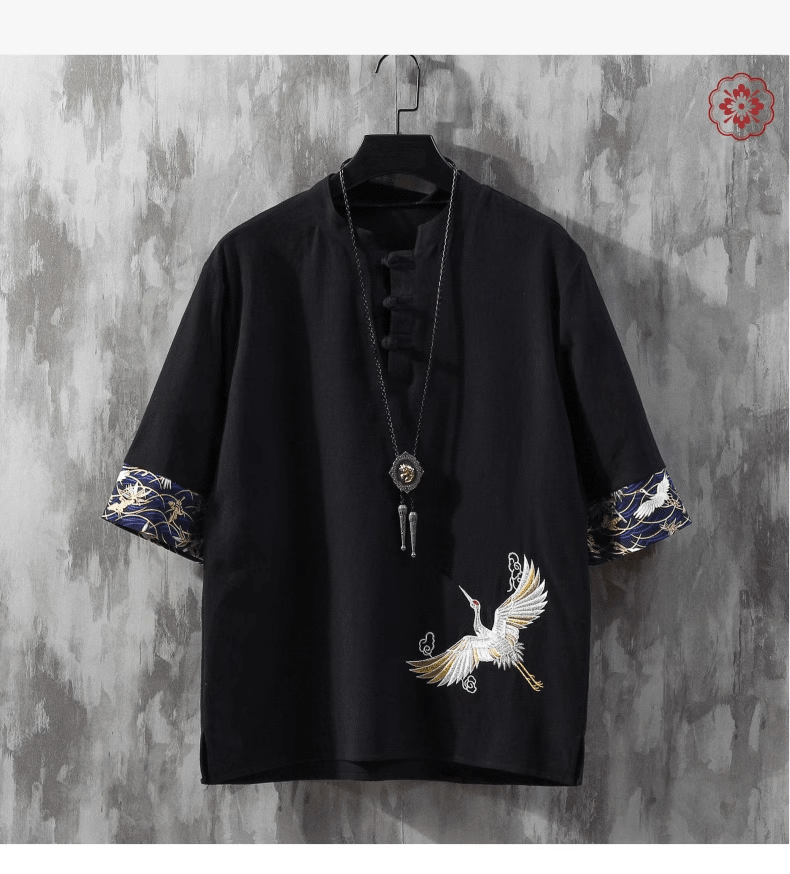 Summer thin loose embroidered linen boutique short sleeve T-shirt