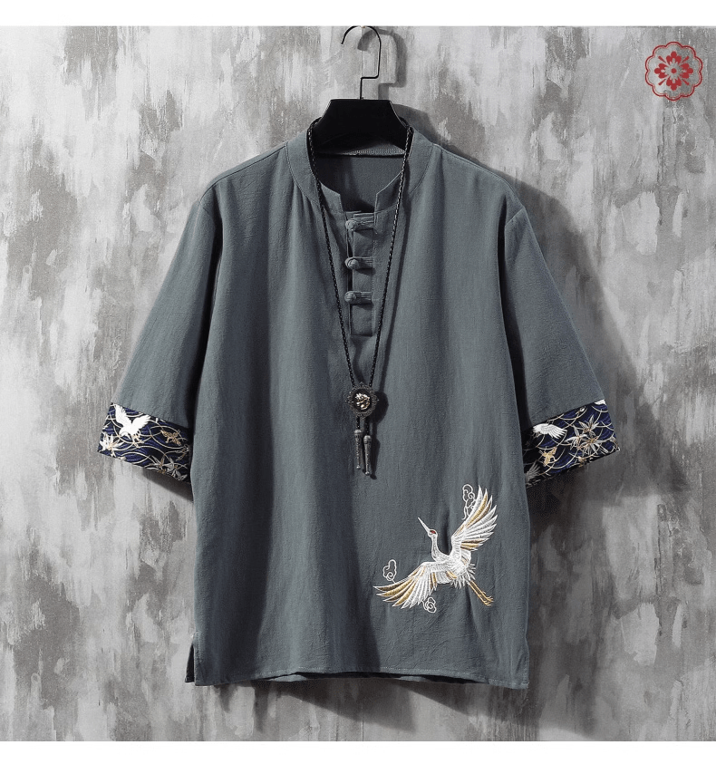 Summer thin loose embroidered linen boutique short sleeve T-shirt