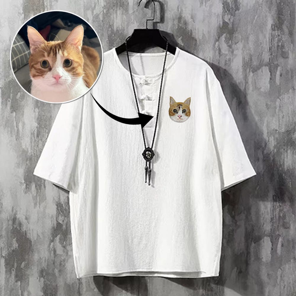 Summer thin loose embroidered linen boutique short sleeve T-shirt