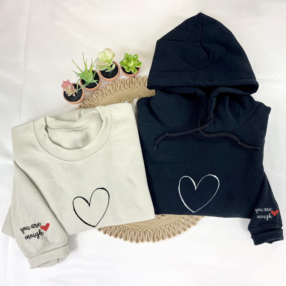 Embroidered Heart Line Couples T-shirt/Sweatshirt/Hoodie - Perfect Gift for Lovers! Soft, Stylish, and Comfortable Apparel for Your Next Casual Outing"