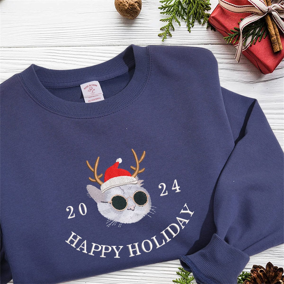 Embroidered Pet Christmas Hat Sweatshirt | Comfortable T-Shirt and Hoodie | Unique Personalized Design to Showcase You and Your Pet's Holiday Spirit  new