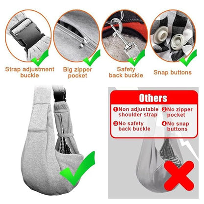 Personalised Grey dog Sling Carrier for small dog image - Custom embroidered pet sling Carrier - Custom hands free Doogie Sling chest bag