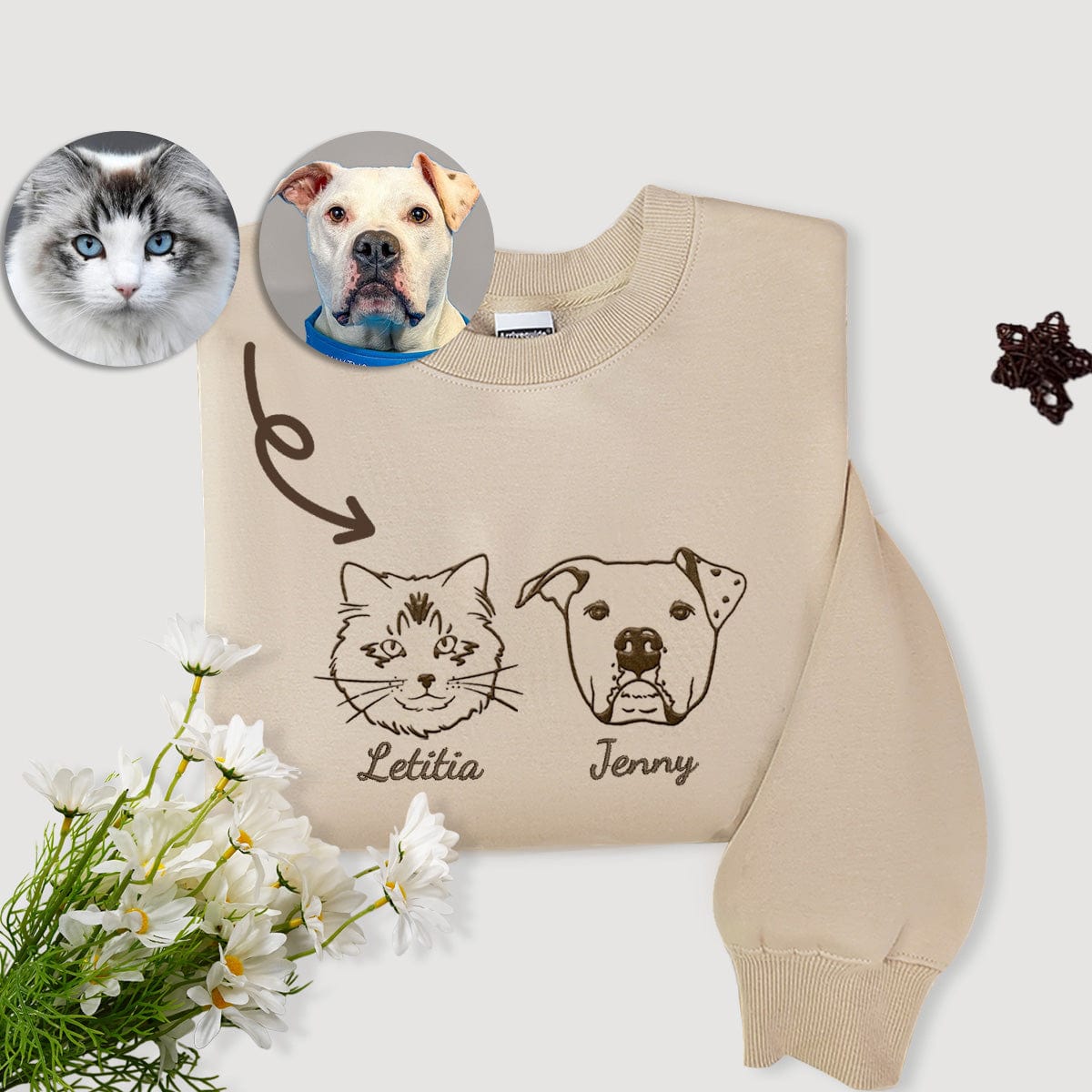 Pet Hoodie | Elegant Line Embroidery Pullover | Warm Pet Memorial Gift