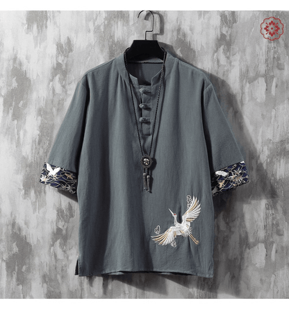 Summer thin loose embroidered linen boutique short sleeve T-shirt