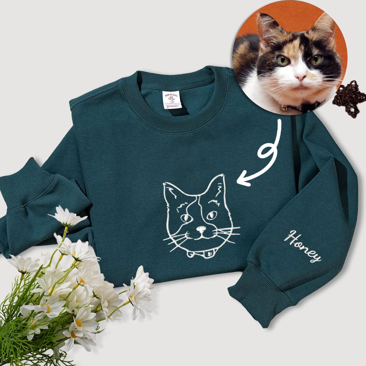 Pet Hoodie | Elegant Line Embroidery Pullover | Warm Pet Memorial Gift