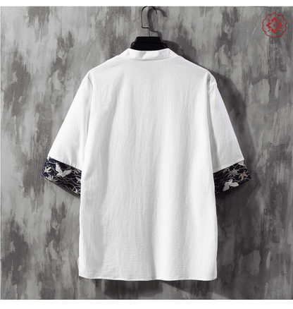 Summer thin loose embroidered linen boutique short sleeve T-shirt