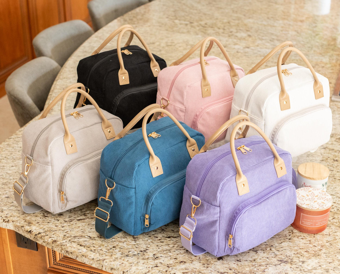 Custom corduroy lunch bag, a personalized gift for mom, women's insulated cooler bag