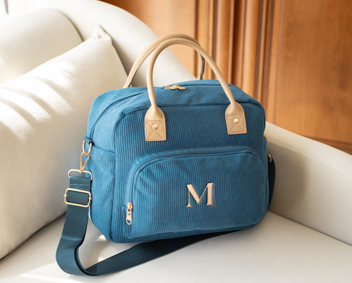 Custom corduroy lunch bag, a personalized gift for mom, women's insulated cooler bag