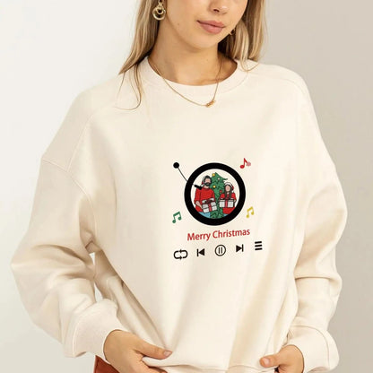 Mystichot Custom Embroidered Sweatshirt Portrait Music Player Couple Family Gift |  2025 New Arrivals