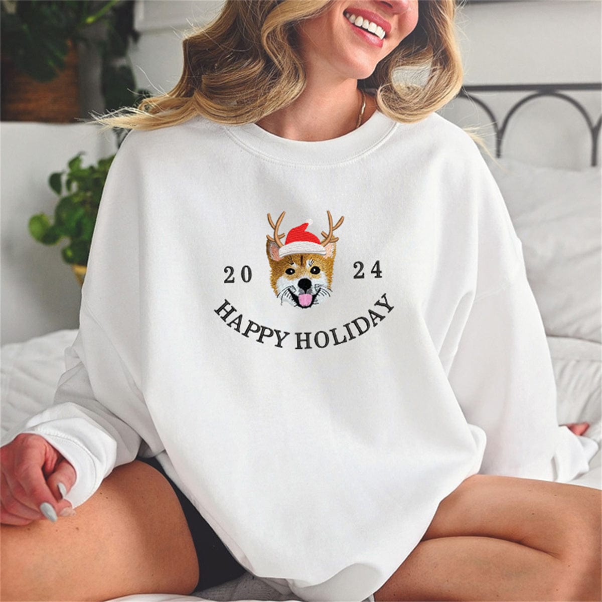 Embroidered Pet Christmas Hat Sweatshirt | Comfortable T-Shirt and Hoodie | Unique Personalized Design to Showcase You and Your Pet's Holiday Spirit  new