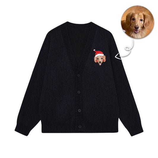 ersonalized Embroidered Cardigan: Keep Your Dog Warm and Stylish in a Christmas Hat This Winter!