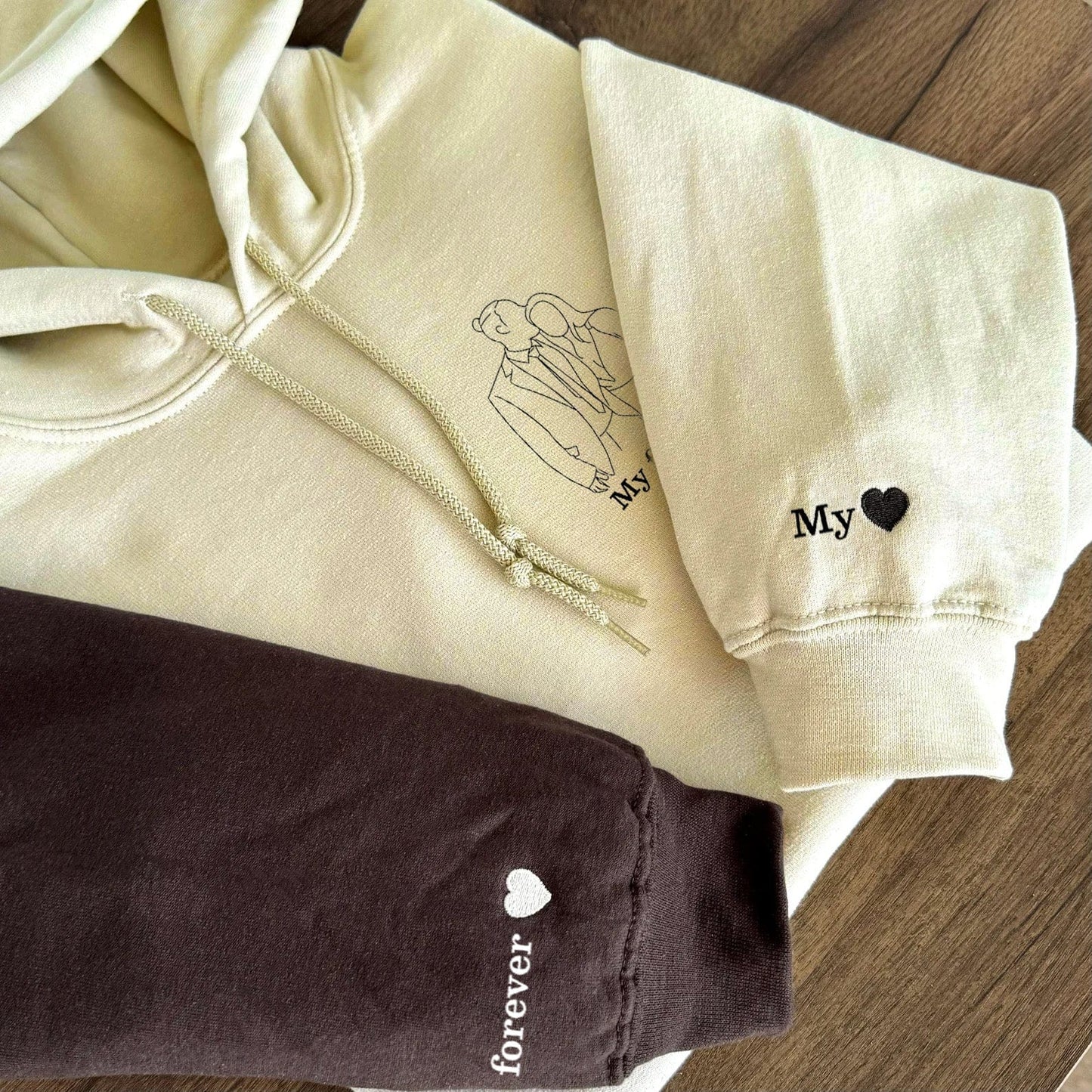 Custom embroidered couples sweatshirts: upload photos and personalize text, choose from15 colors to create a unique, one-of-a-kind gift new