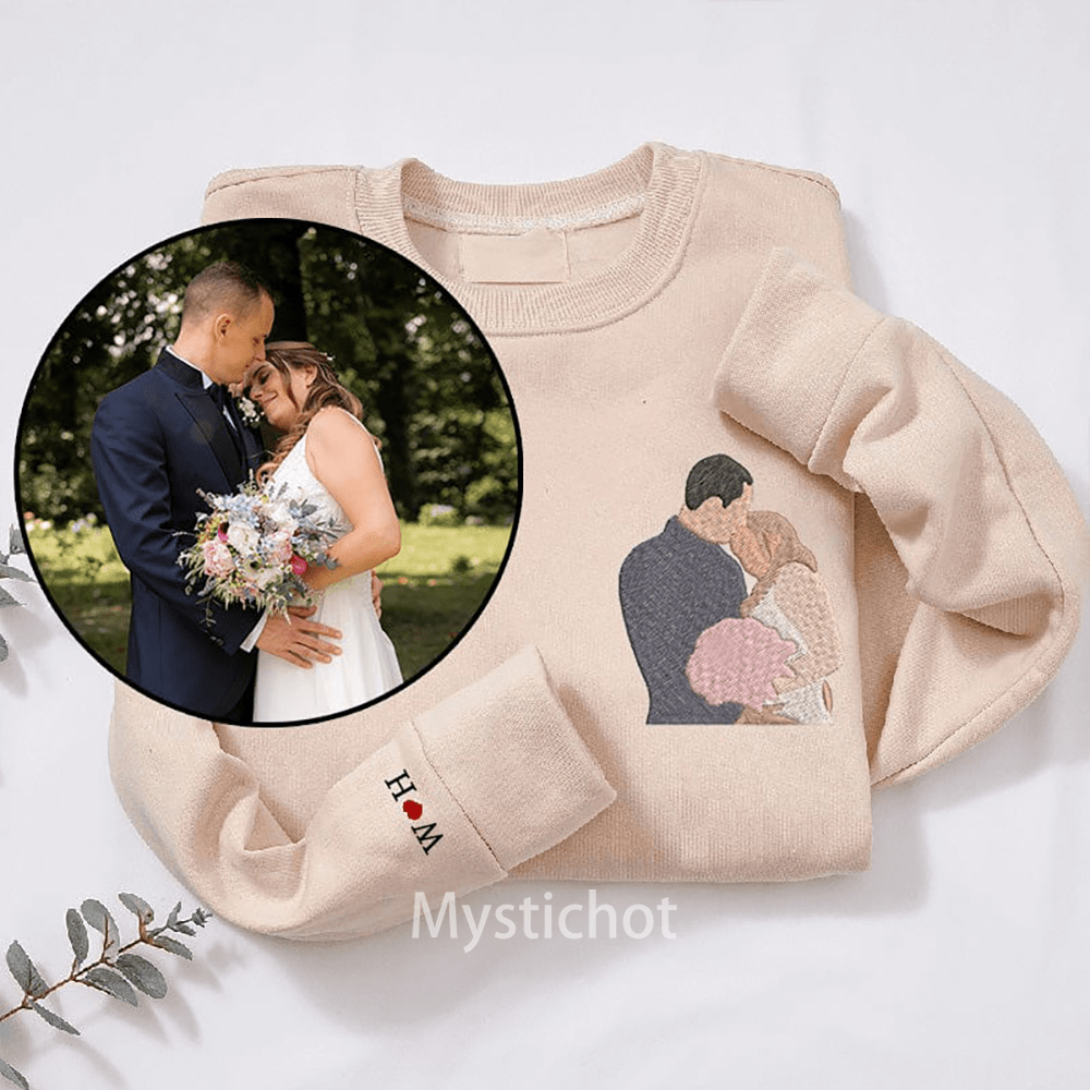 Custom Embroidered Sweatshirt Portrait Music Player Couple Family Gift