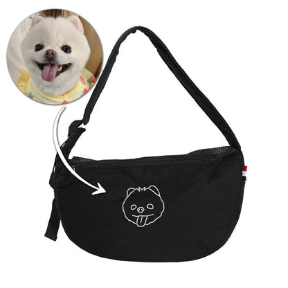 Personalised Grey dog Sling Carrier for small dog image - Custom embroidered pet sling Carrier - Custom hands free Doogie Sling chest bag