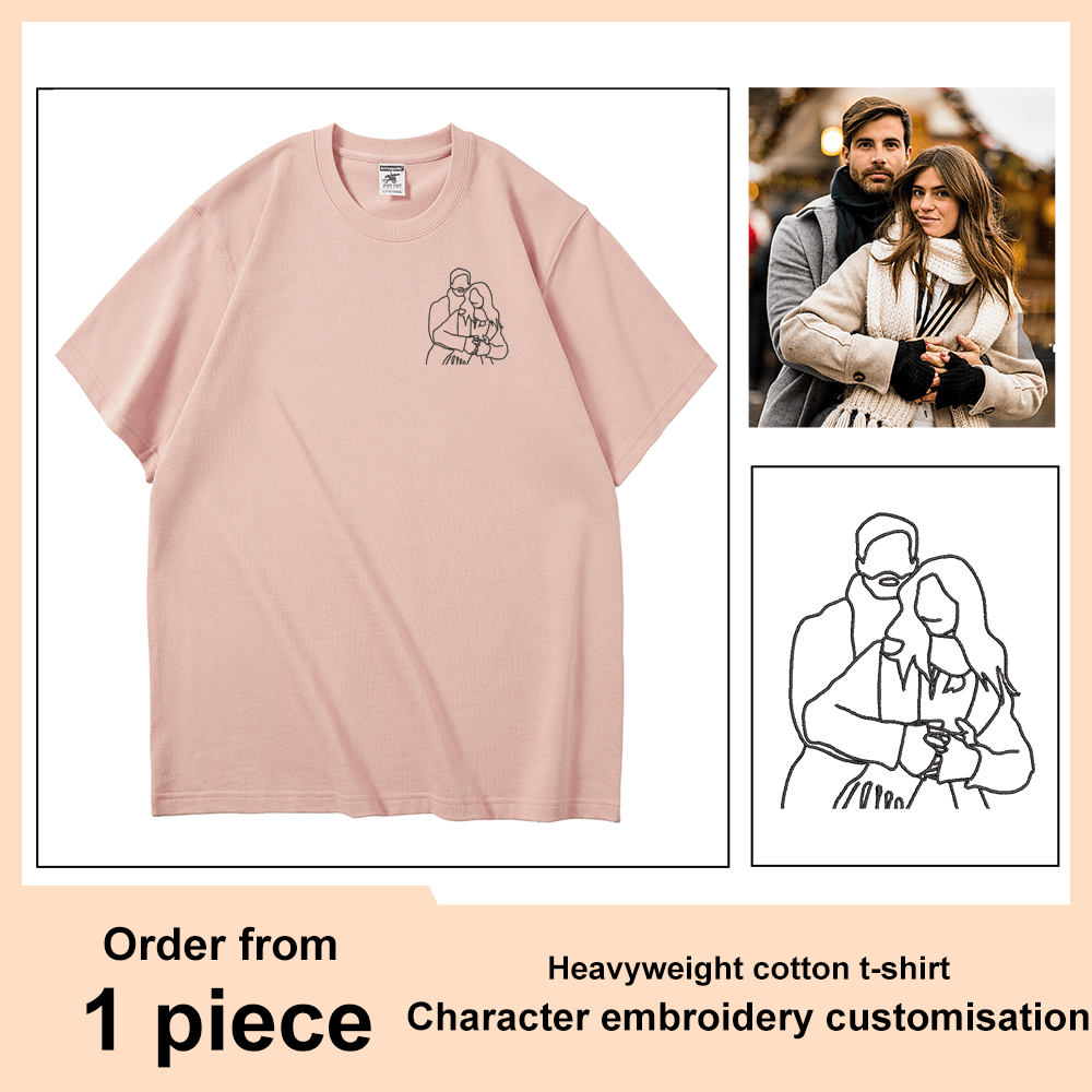 Mystichot Custom Embroidered Line Drawing T-shirt
