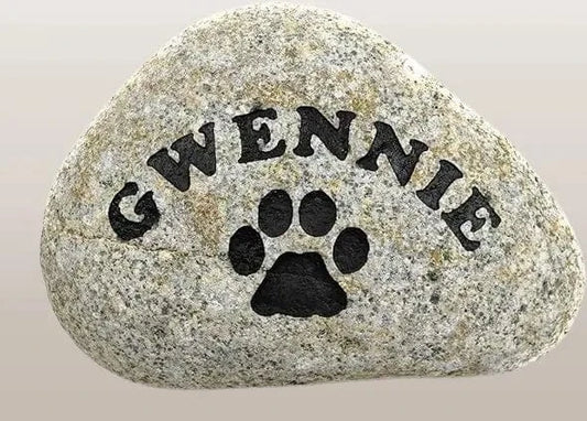 Pet Memorial: Natural Rock with Name & Paw Print