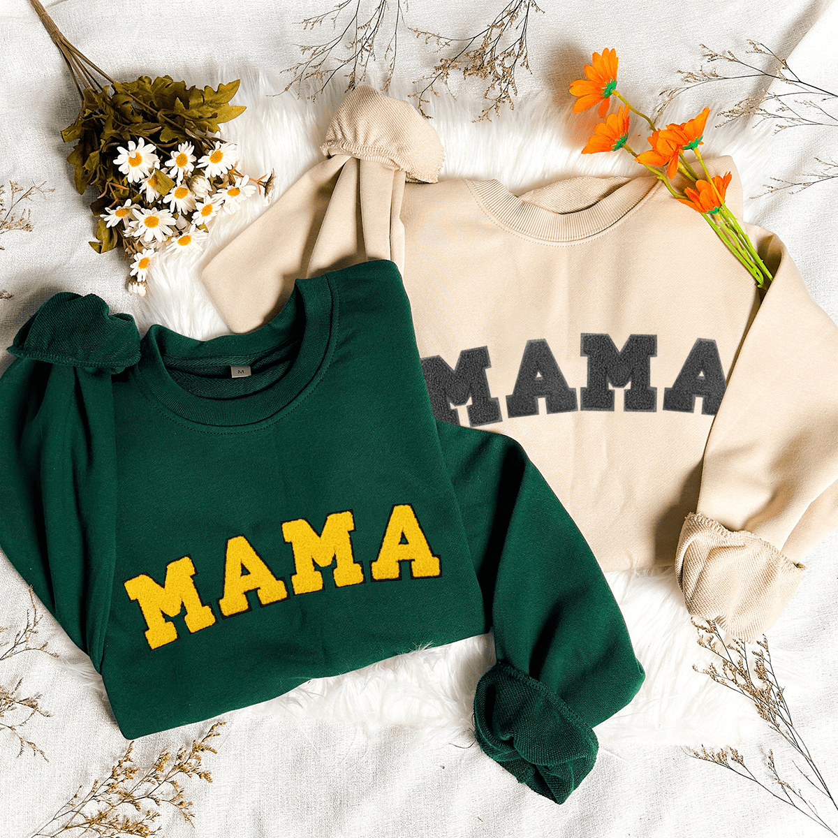 Personalized MAMA Embroidery T-Shirt/Sweatshirt/Hoodie - Multiple Font Options & Custom Cuff Text Available!