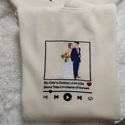 Mystichot Custom Embroidered Sweatshirt Portrait Music Player Couple Family Gift