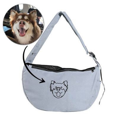 Personalised Grey dog Sling Carrier for small dog image - Custom embroidered pet sling Carrier - Custom hands free Doogie Sling chest bag
