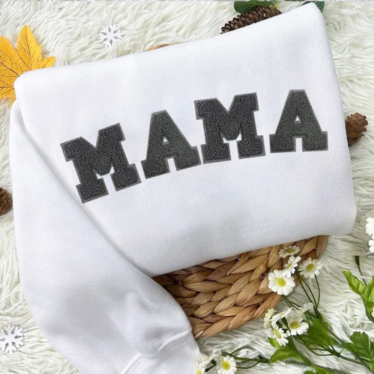 Personalized MAMA Embroidery T-Shirt/Sweatshirt/Hoodie - Multiple Font Options & Custom Cuff Text Available!