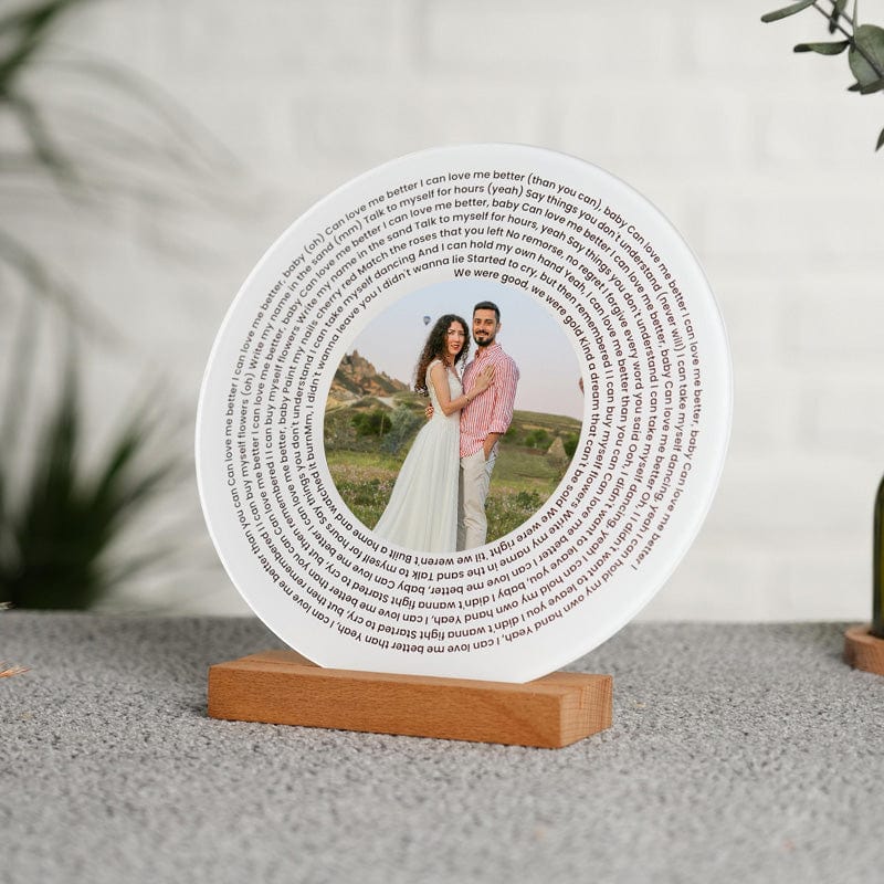 Personalized Music Photo Lyrics Circle Plaque, Acrylic Frame, Valentines Day Gift