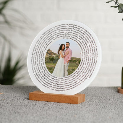 Personalized Music Photo Lyrics Circle Plaque, Acrylic Frame, Valentines Day Gift