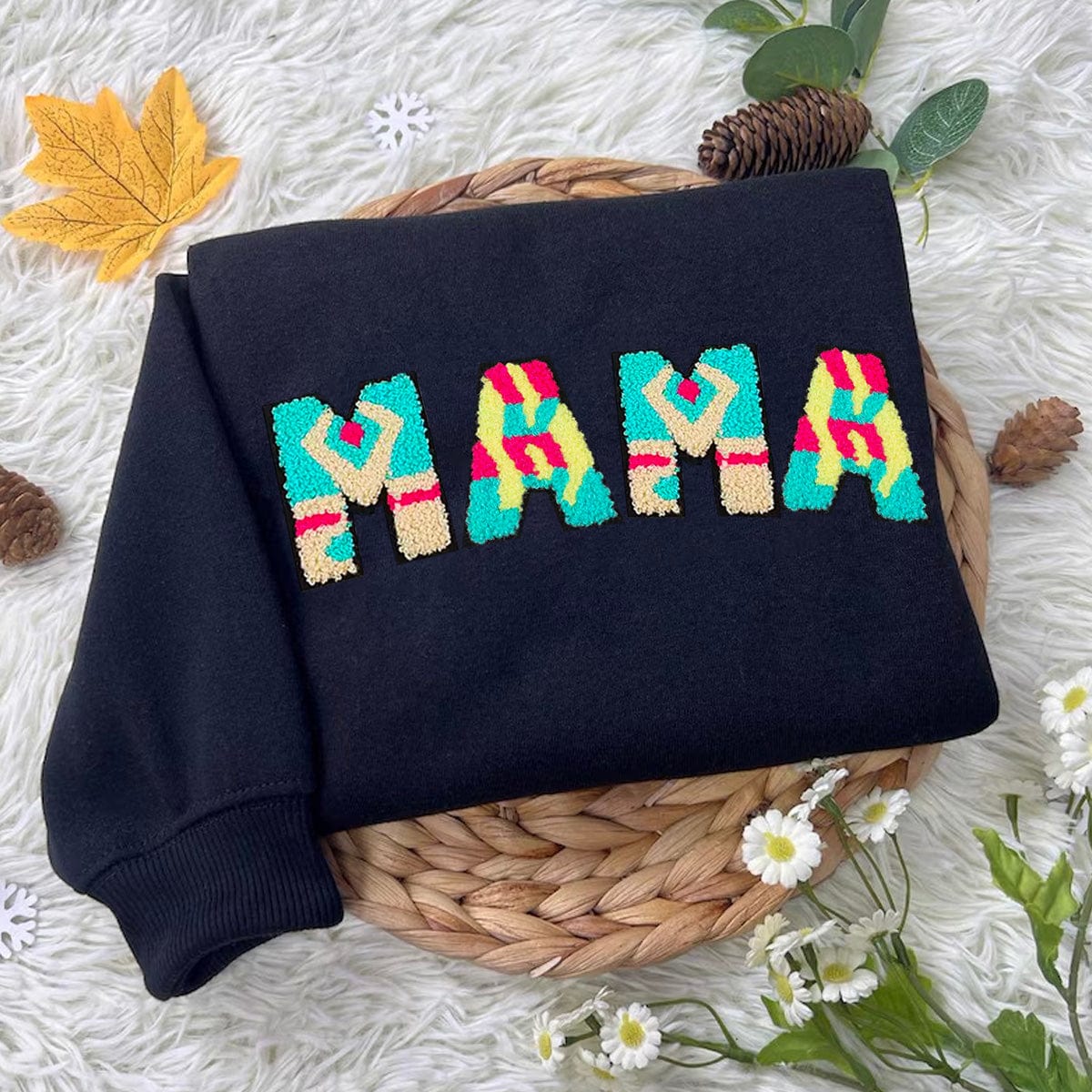 Personalized MAMA Embroidery T-Shirt/Sweatshirt/Hoodie - Multiple Font Options & Custom Cuff Text Available!