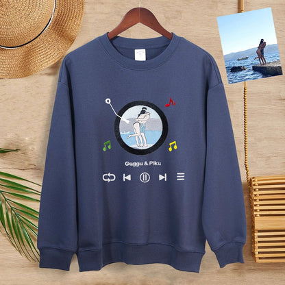 Mystichot Custom Embroidered Sweatshirt Portrait Music Player Couple Family Gift |  2025 New Arrivals