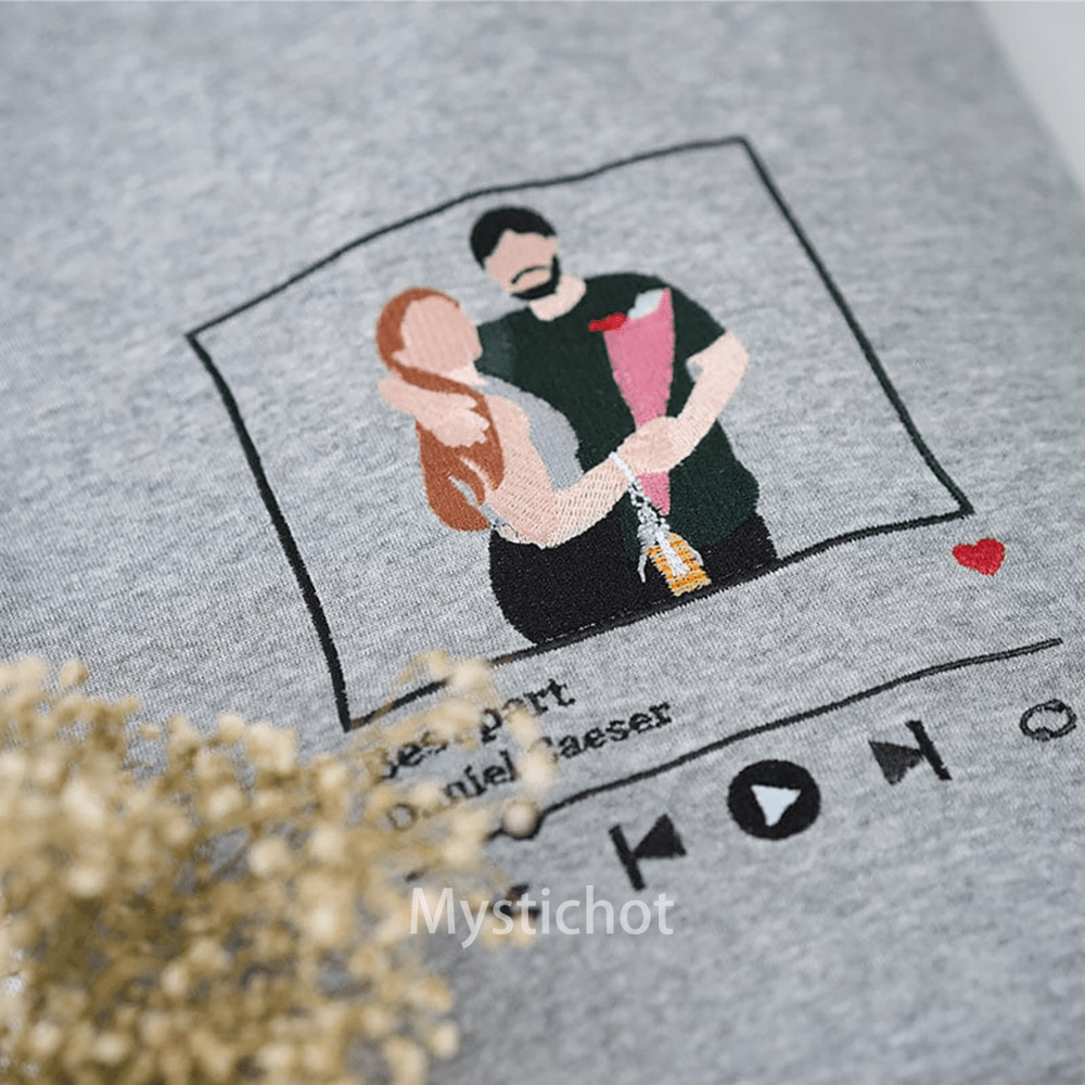 Custom Embroidered Sweatshirt Portrait Music Player Couple Family Gift