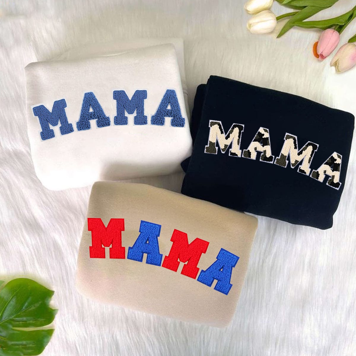 Personalized MAMA Embroidery T-Shirt/Sweatshirt/Hoodie - Multiple Font Options & Custom Cuff Text Available!