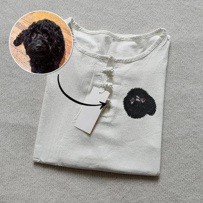Summer thin loose embroidered linen boutique short sleeve T-shirt