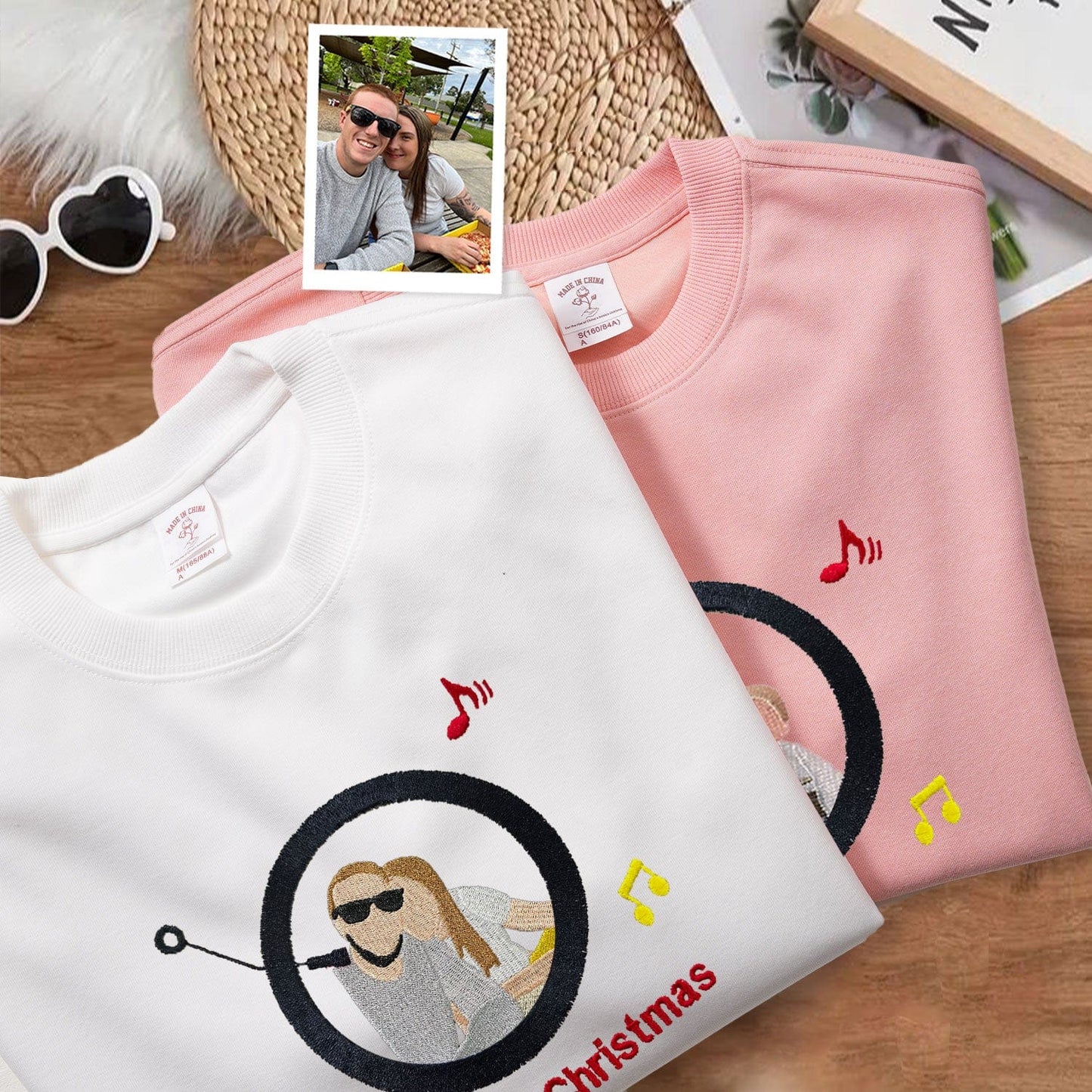 Mystichot Custom Embroidered Sweatshirt Portrait Music Player Couple Family Gift |  2025 New Arrivals