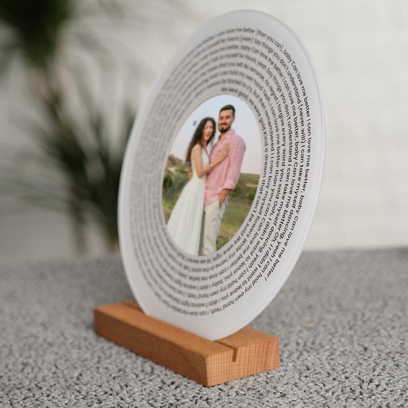 Personalized Music Photo Lyrics Circle Plaque, Acrylic Frame, Valentines Day Gift