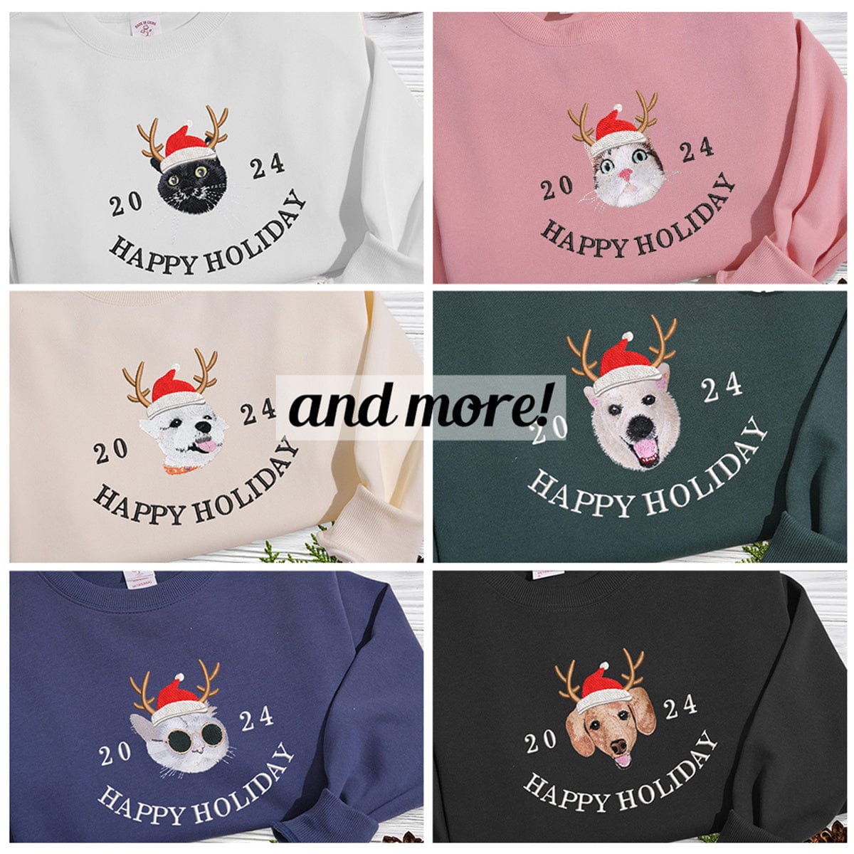 Embroidered Pet Christmas Hat Sweatshirt | Comfortable T-Shirt and Hoodie | Unique Personalized Design to Showcase You and Your Pet's Holiday Spirit  new