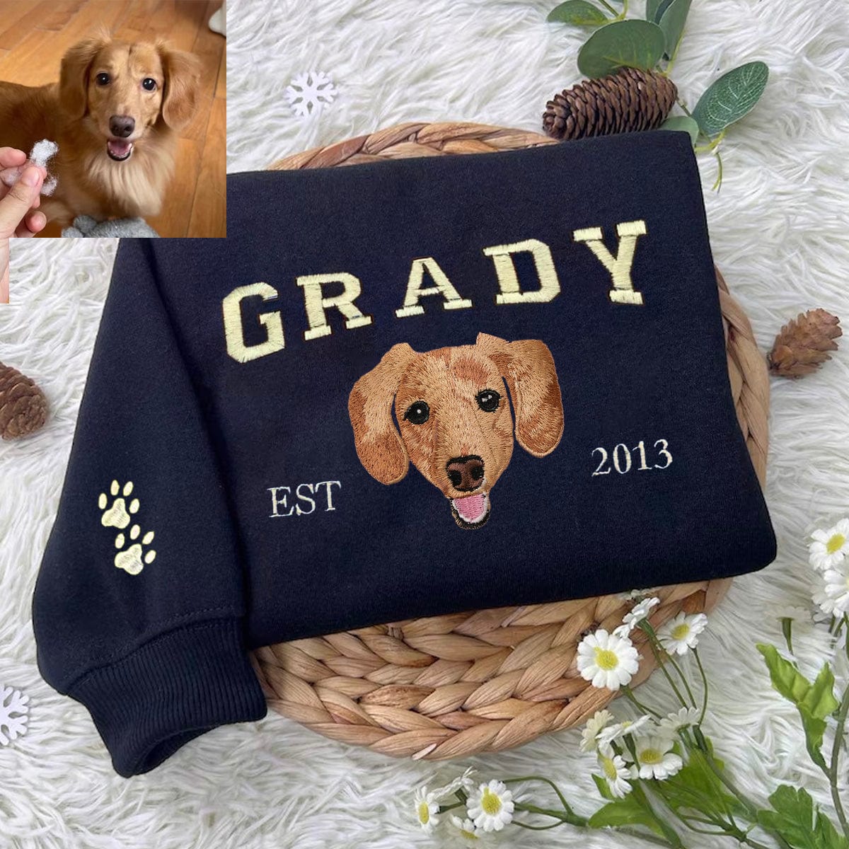 Personalized Embroidered Pet Face and Name Est Sweatshirt for Pet Lovers