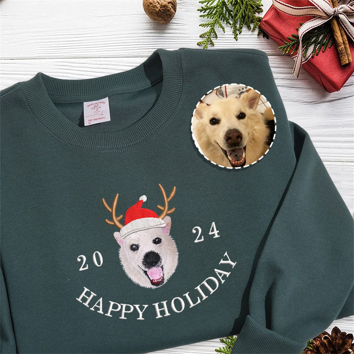 Embroidered Pet Christmas Hat Sweatshirt | Comfortable T-Shirt and Hoodie | Unique Personalized Design to Showcase You and Your Pet's Holiday Spirit  new