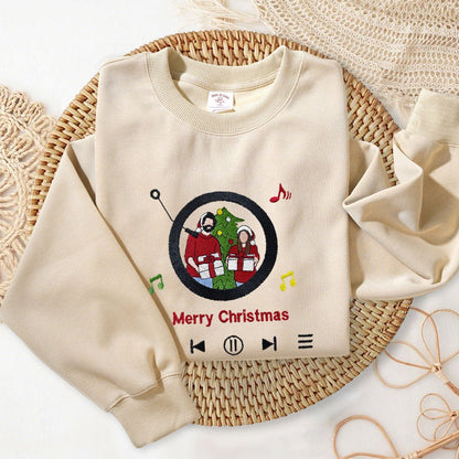Mystichot Custom Embroidered Sweatshirt Portrait Music Player Couple Family Gift |  2025 New Arrivals