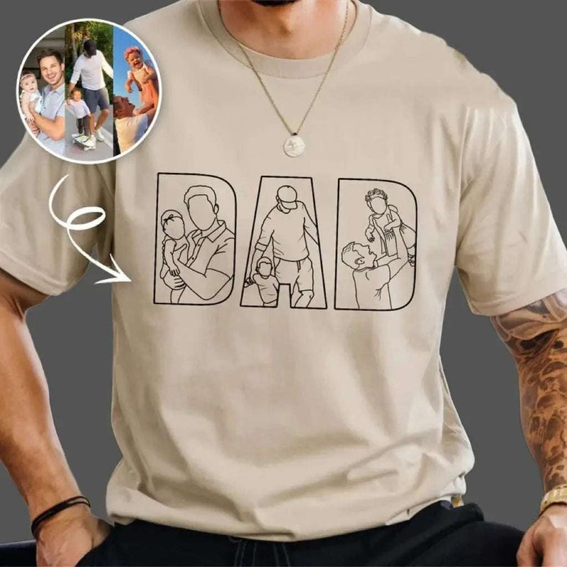 Outline Portrait T-Shirt Personalized Gift for Dad Capture the moment on Shirt