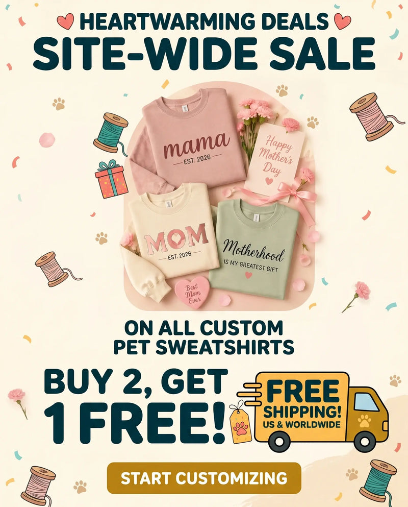 MysticHot custom pet sweatshirts site-wide sale: Buy 2 get 1 free with free shipping homepage banner