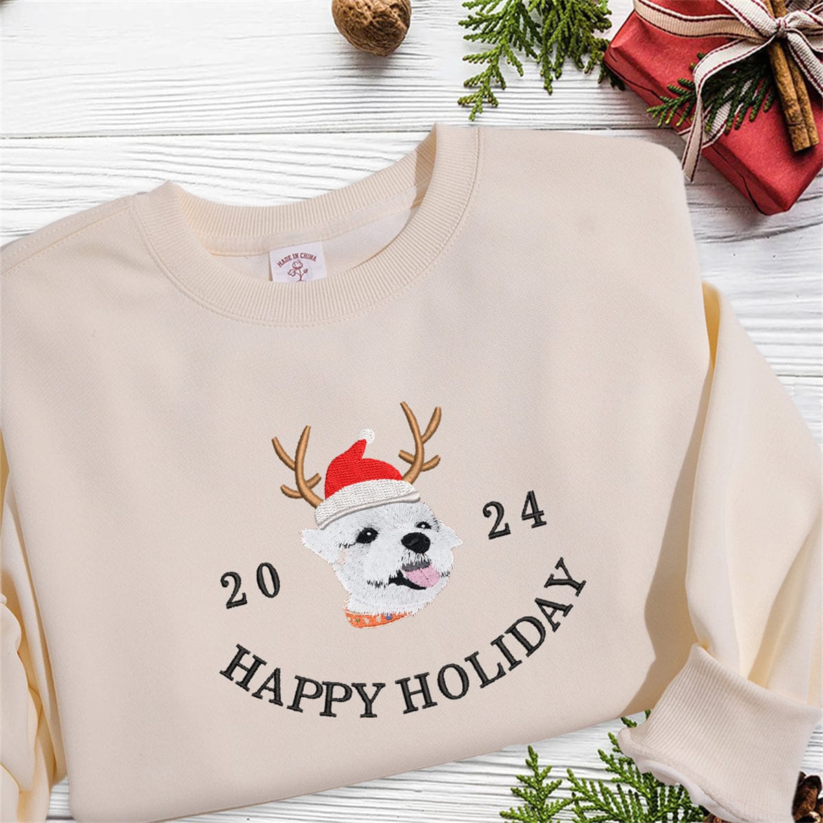 Embroidered Pet Christmas Hat Sweatshirt | Comfortable T-Shirt and Hoodie | Unique Personalized Design to Showcase You and Your Pet's Holiday Spirit  new