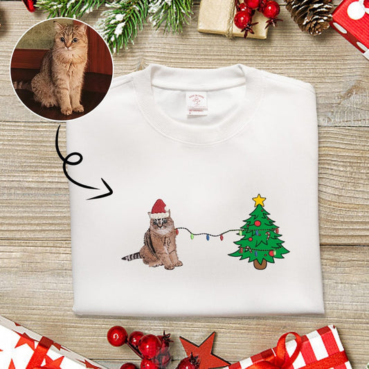 Mystichot Custom Embroidered Christmas tree Pet Sweatshirt