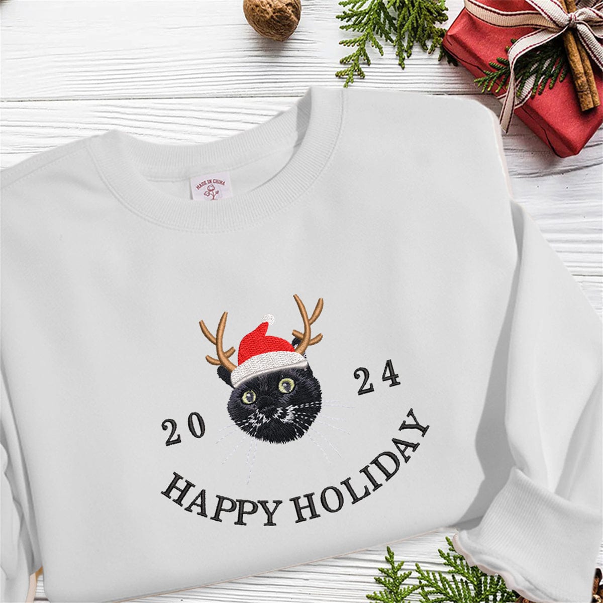 Embroidered Pet Christmas Hat Sweatshirt | Comfortable T-Shirt and Hoodie | Unique Personalized Design to Showcase You and Your Pet's Holiday Spirit  new