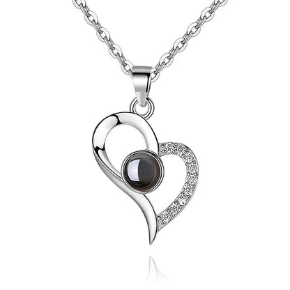 I Love You in 100 Languages Projection Photo Sliver Necklace
