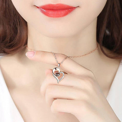 I Love You in 100 Languages Projection Photo Sliver Necklace
